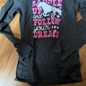 Gray Long Sleeve Graphic Tee Casual Cotton Blend